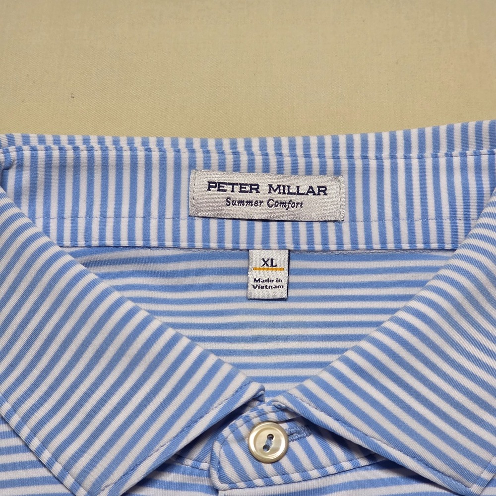 Peter Millar Summer Comfort Polo Shirt Men XL Blue/White Striped Pullover RegFit - Picture 2 of 9